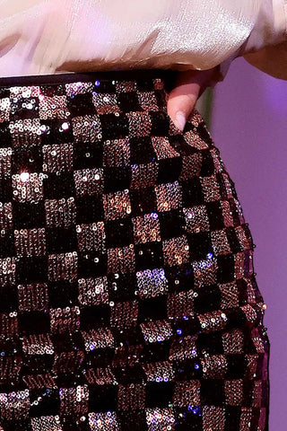 Checkered Sequin Mini Pencil Skirt