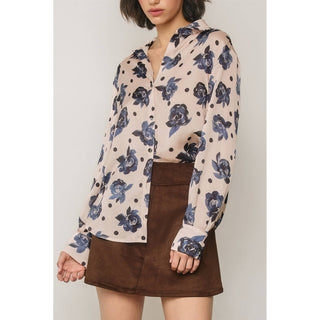 Livvy Polka Dot & Floral Button Down Blouse