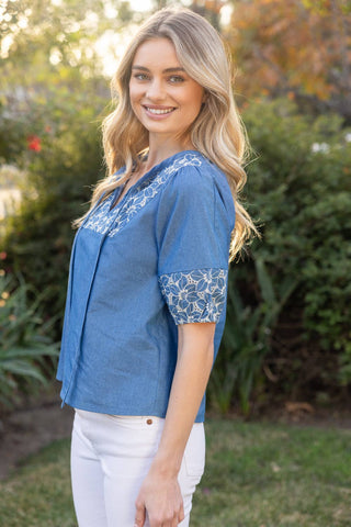 Anna Floral Embroidery Detail Self Tie Top