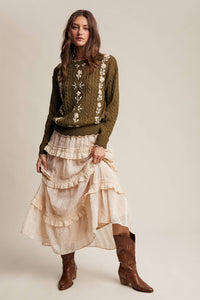 Rory Embroidered Cable Knit Sweater