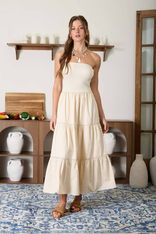 Harmony Strapless Midi Dress in Natural