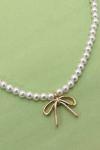 Pearl Bow Charm Necklace