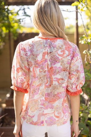 Elysa Floral Embroidered Fringe Top