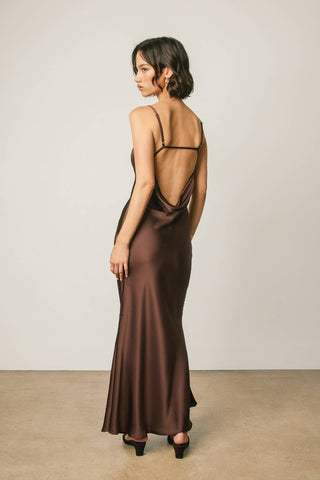 Olivia Open Back Dress in Espresso