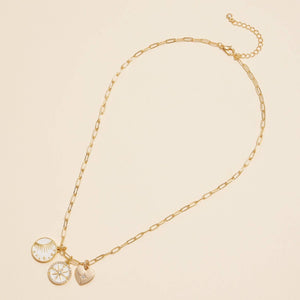 Celestial Charm Necklace with Heart, Sun, and Compass