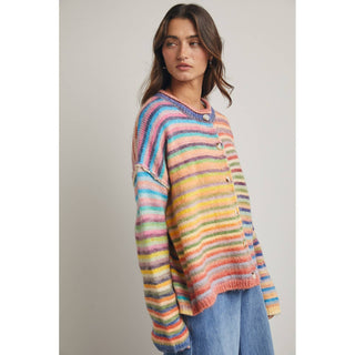 The Rainbow Button-Up Knit Sweater Cardigan