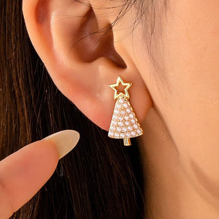Holly Pearl-Embellished Christmas Tree Studs