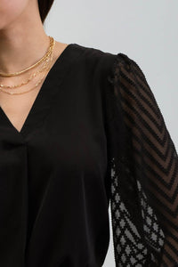 Lucy Sheer Sleeve Top in Black