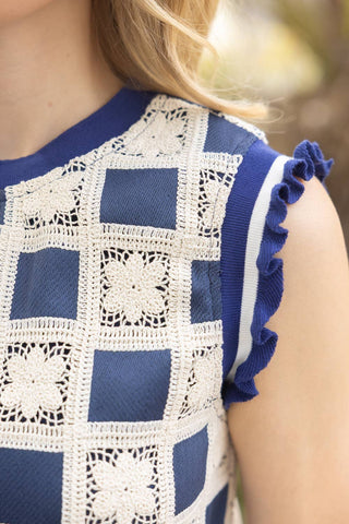Laina Checkered Floral Embroidered Top