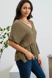 Lucas Stripe Button Down Top in Olive