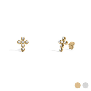 Round Stone Cross Earrings