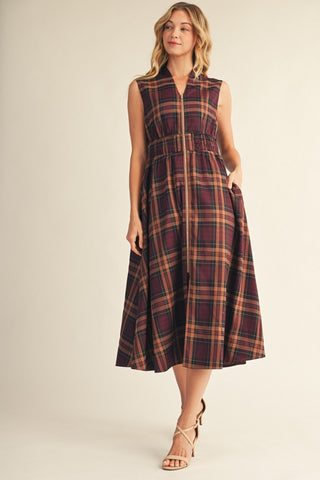 Alejandra Zip Up Plaid Midi Dress