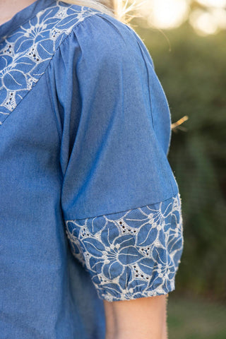 Anna Floral Embroidery Detail Self Tie Top