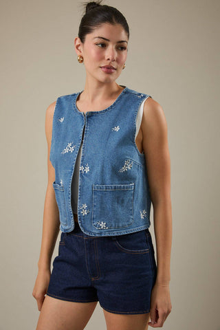 Monica Embroidered Denim Vest