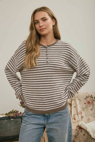 Georgia Henley Sweater in Mocha