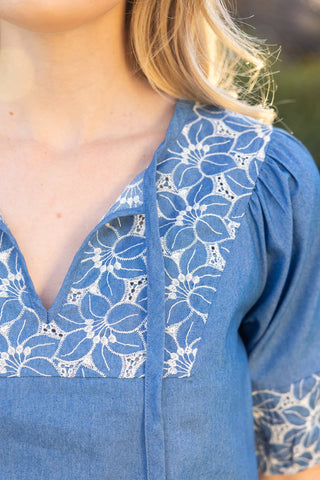 Anna Floral Embroidery Detail Self Tie Top