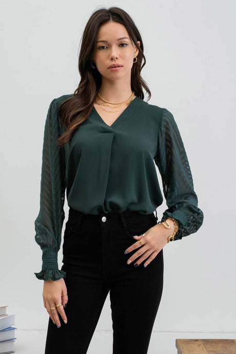 Lucy Sheer Sleeve Top in Green