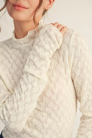 Aurelia Thumbhole Sleeves Mock Neck Lace Top
