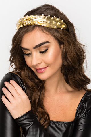 Beth Vegan Leather Pearl Headband