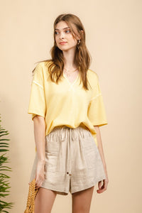 Venice Sunrise Waffle Knit Top in Yellow