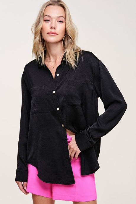 Hazel Button Up Blouse in Black