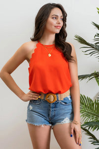 Rhea Scalloped Top in Orange