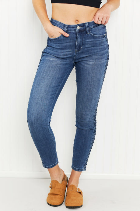 Stevie Mid-Rise Braided Detail Relaxed Jeans