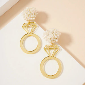 Ring Pearl Dangle Post Earrings