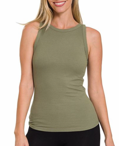 Amelia Ribbed Tank Top in Olive