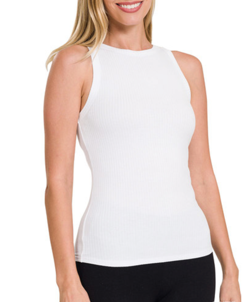 Amelia Ribbed Tank Top in White