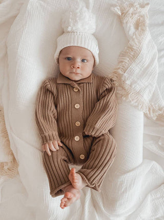 Collared Chunky Rib Lounge Suit in Acorn 3-6M