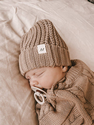 Chunky Knit Beanie in Acorn 3-6M