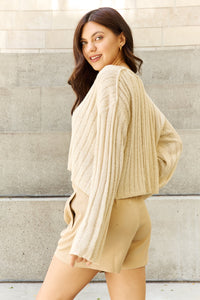 Hear Me Out Cropped Ribbed Cardigan in Oatmeal