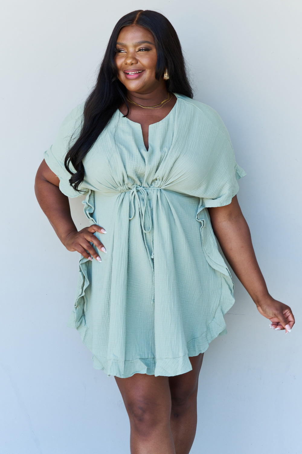 Out Of Time Ruffle Hem Dress in Light Sage