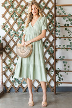 Lilac Breeze Button Front Midi Dress in Sage