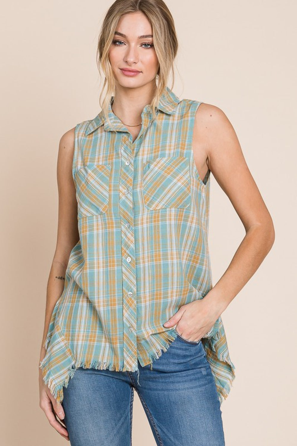 Days Gone By Frayed Plaid Button-Up Shirt