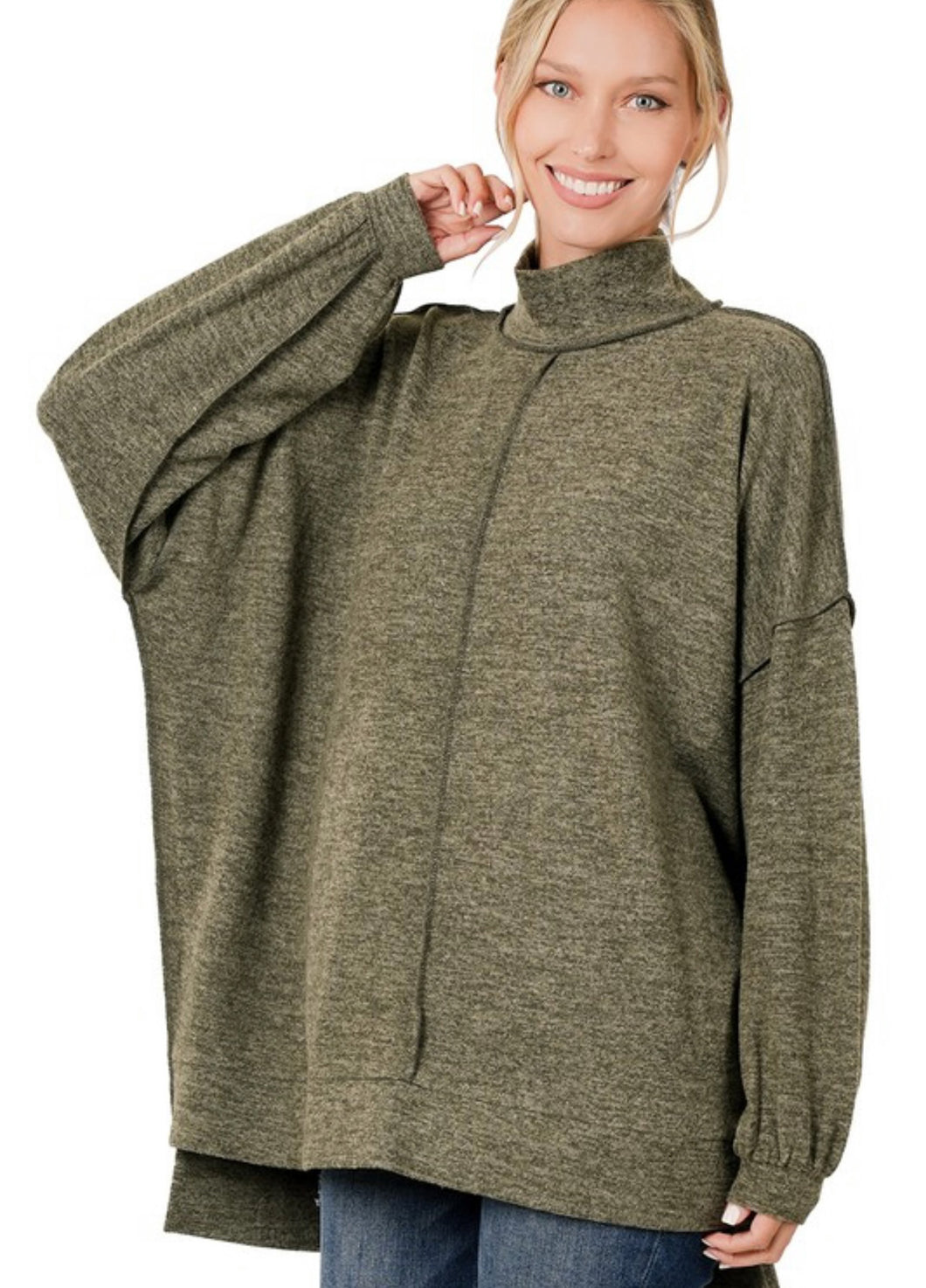 Georgia Mock Neck Sweater in Olive