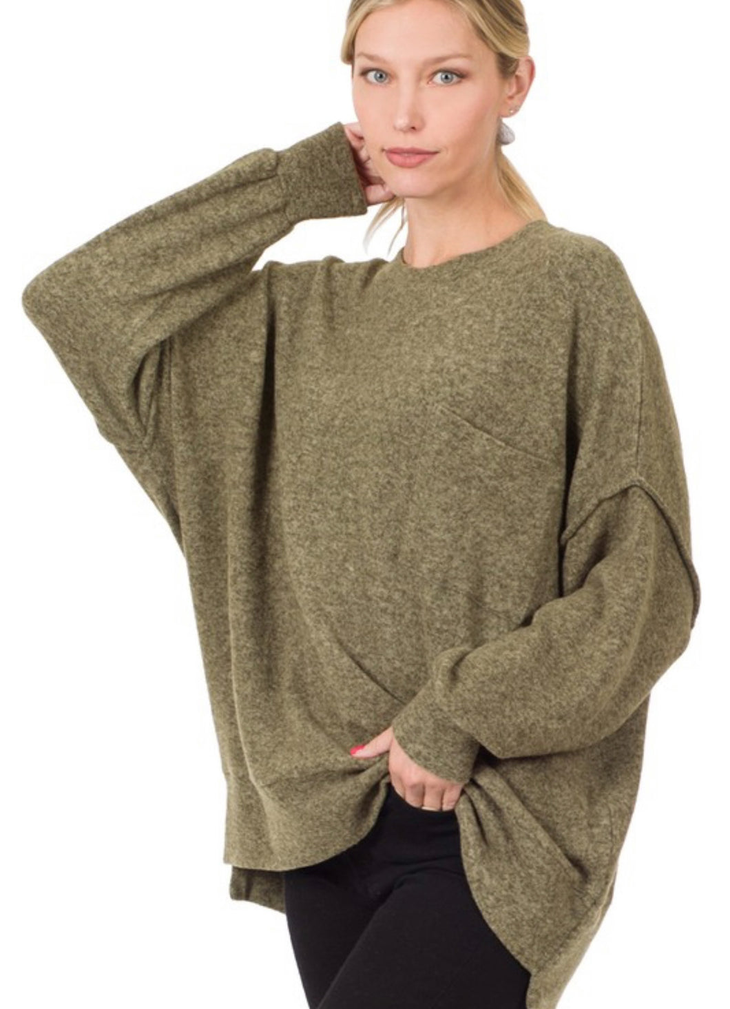 Sadie Drop Shoulder Oversized Sweater in Olive